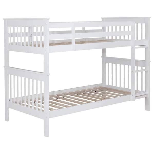 Coaster Chapman White Wood Frame Twin Over Twin Bunk Bed with Built-in Ladder