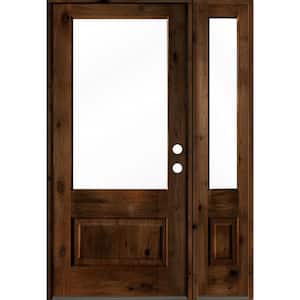 50 in. x 80 in. Knotty Alder Left-Hand/Inswing 3/4 Lite Clear Glass Provincial Stain Wood Prehung Front Door w/RSL