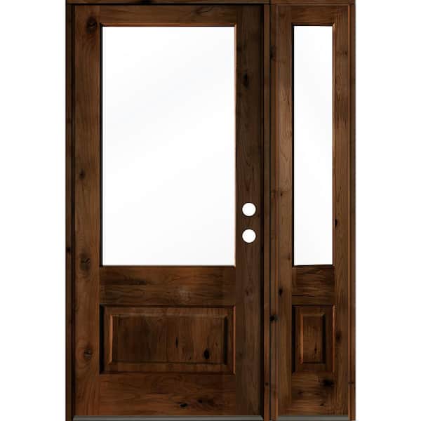Krosswood Doors 50 in. x 80 in. Knotty Alder Left-Hand/Inswing 3/4 Lite Clear Glass Provincial Stain Wood Prehung Front Door w/RSL