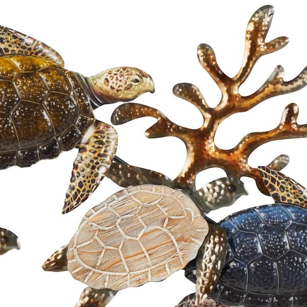 Litton Lane 49 in. x 18 in. Metal Bronze Hammered Turtle