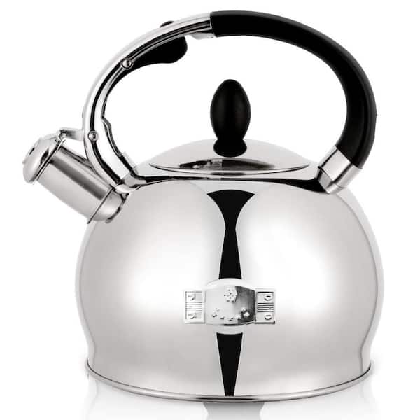 2.64 qt. Stainless Steel Stove Top Tea Kettle  with Cool Touch Ergonomic Handle and 1 Silicone Pinch Mitt, 9-Cup, Silver