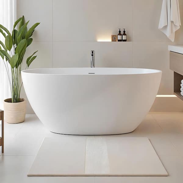 65 in. Solid Surface Stone Resin Flatbottom Thin Edge Bathtub in Matte White