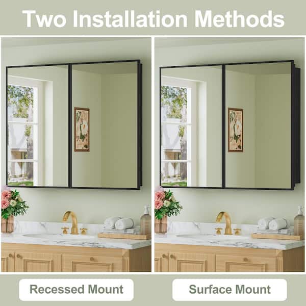 Vela 36 in. W x 30 in. H Rectangular Framed Medicine Cabinet with Mirror, Adjustable Shelves, Recessed or Surface Mount