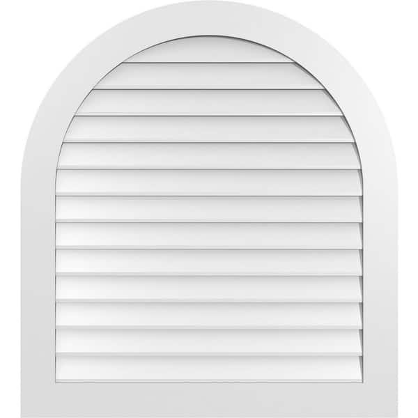 Ekena Millwork 38 in. x 42 in. Round Top Surface Mount PVC Gable Vent: Decorative with Standard Frame