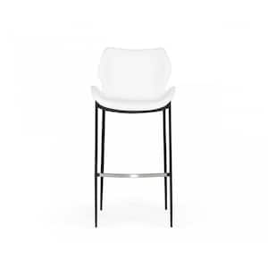 30 in. Black and White Low Back Metal Bar Chair with Faux leather Seat Set of 2