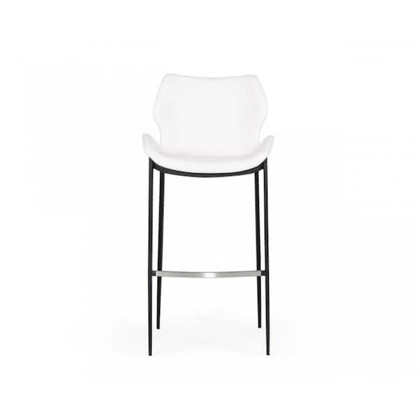 HomeRoots 30 in. Black and White Low Back Metal Bar Chair with Faux leather Seat Set of 2
