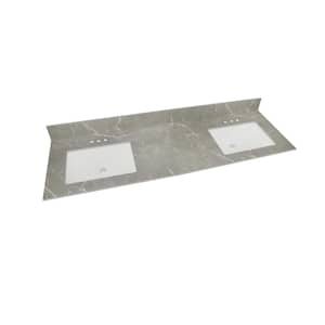 61 in. W x 22 in. Vanity Top in Soapstone Mist with White Rectangular Double Sinks and Single Hole for Faucet