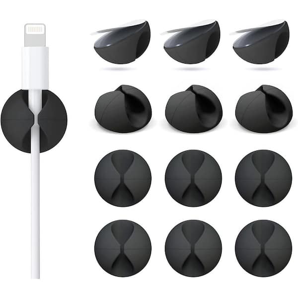 12 Pack Cable Clips Cord Organizer Holder Adhesive Cable Management for Desk Home Office Car Nightstand Black