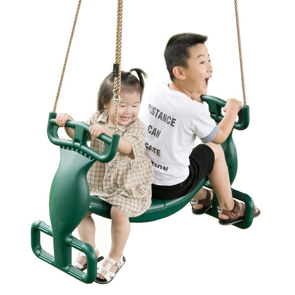 Green Plastic Dual Glider Swing with Handlebar and Footrest