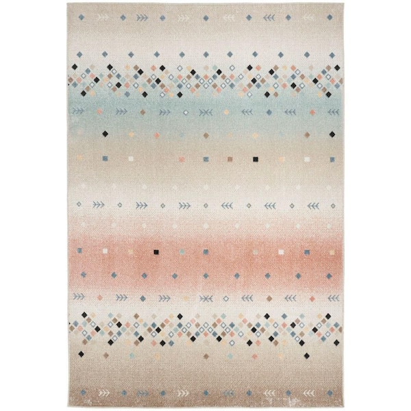 Nourison Washable Decor Multicolor 5 ft. x 7 ft. Distressed Contemporary Area Rug