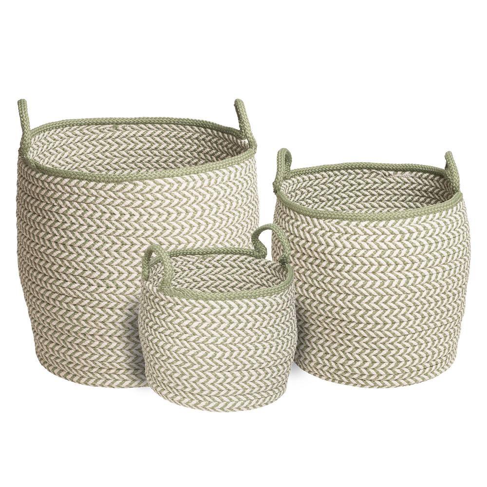 Chevron-Weave White & Green Polypropylene Basket 18"x18"x17"