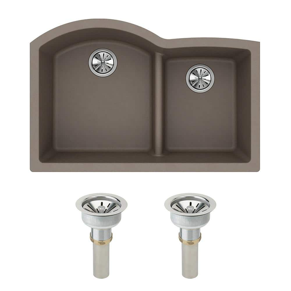 Quartz Classic 33 in. Undermount Double Bowl Greige Granite/Quartz Composite Kitchen Sink w/ Accessories -  Elkay, VBTHD6