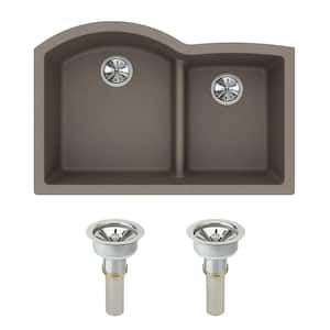 Quartz Classic 33 in. Undermount Double Bowl Greige Granite/Quartz Composite Kitchen Sink w/ Accessories