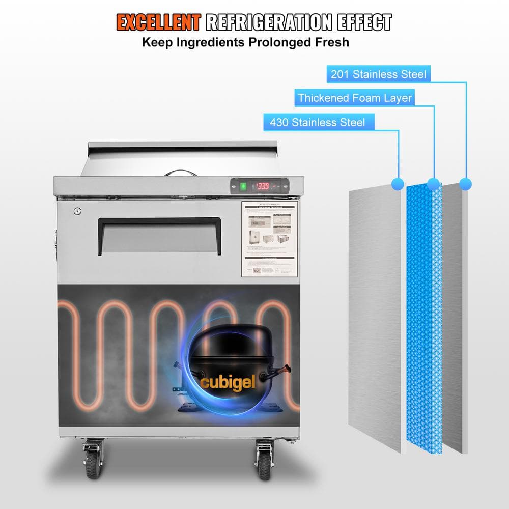 Stainless Steel Commercial Food Prep Table with Refrigerator