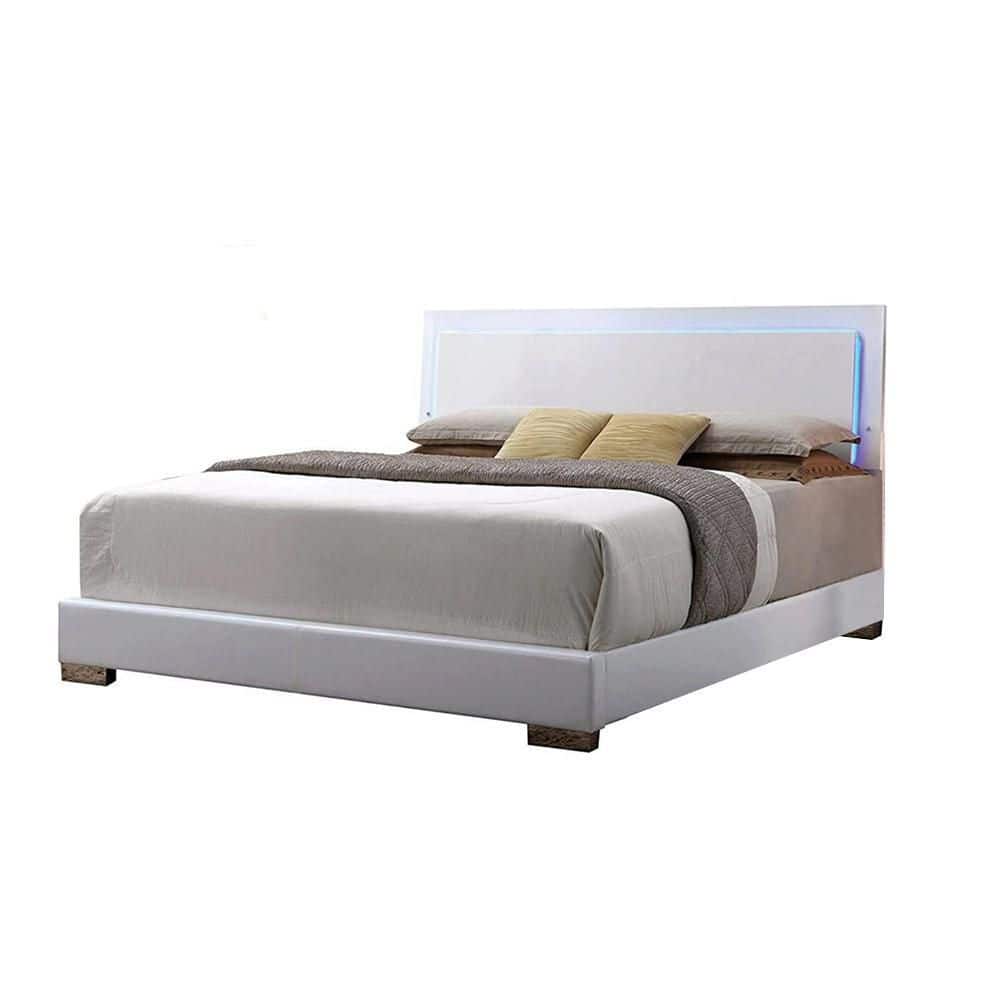 Lorimar High Gloss White Queen Bed with LED Headboard and Faux Leather