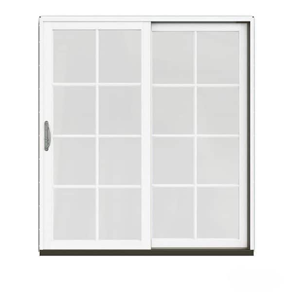JELD-WEN 72 in. x 80 in. W-2500 Contemporary Brown Clad Wood Right-Hand 8 Lite Sliding Patio Door w/White Paint Interior