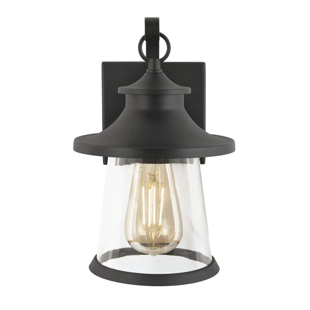 Hampton Bay - Chartwell 11.25 in. 1-Light Black Hardwired Outdoor Wall Light Lantern Sconce with Incandescent Bulb