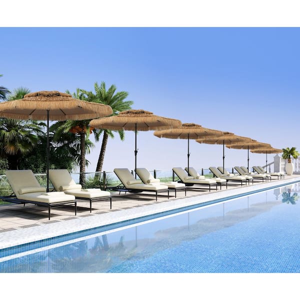 10 ft. Thatched Tiki Beach Umbrella 2-Tier Patio Umbrella with Crank in Natural Color