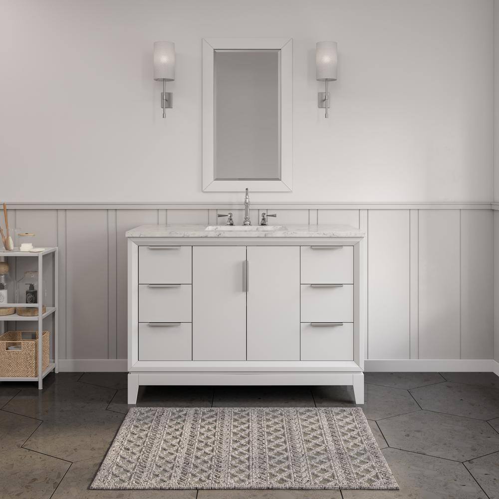 Elizabeth 48 in. Bath Vanity in Pure White with Carrara White Marble Vanity Top with Ceramics White Basins and Faucet price history on PriceWatchPro