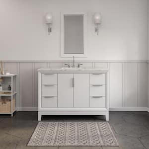 Elizabeth 48 in. Bath Vanity in Pure White with Carrara White Marble Vanity Top with Ceramics White Basins and Faucet