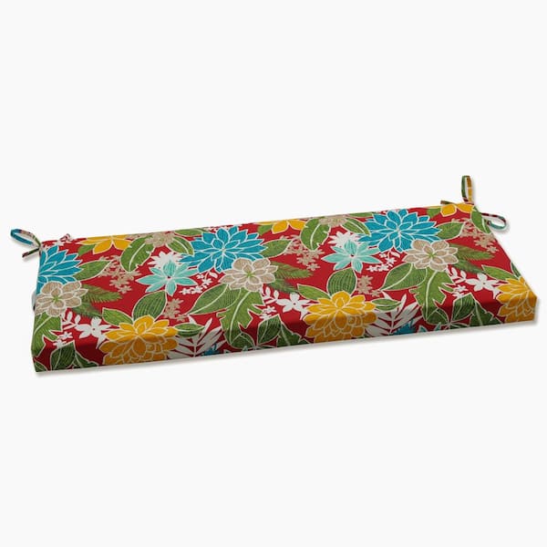 Pillow Perfect Tropical Rectangular Outdoor Bench Cushion in Red
