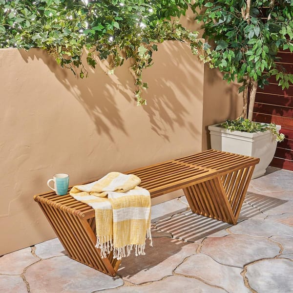 Metropol Teak Brown Wood Outdoor Patio Bench