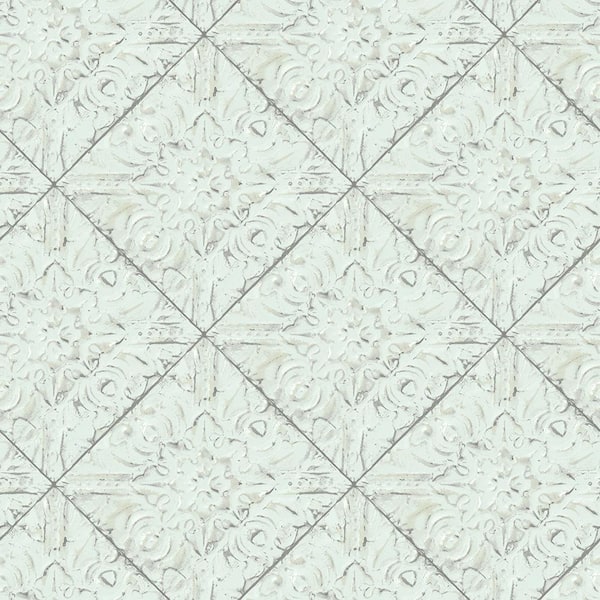 Brewster Brandi Light Blue Tin Tile Light Blue Wallpaper Sample