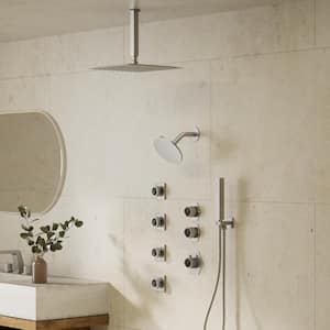 Multifunction Dual Shower System 12 in. 5-Spray Square High Pressure with Hand Shower in Brushed Nickel (Valve Included)