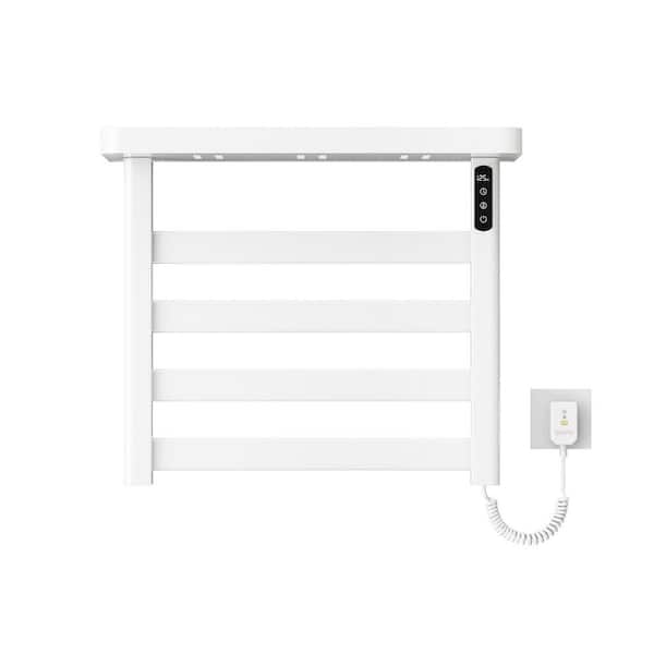 5-Bar 95-Watt Wall Mounted Electric Plug-In Bathroom Towel Warmer with Touch LED Screen Digital Display, Shelf in White