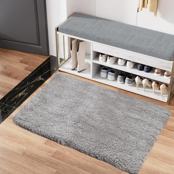 GHDG Solid Shag Grey 2 ft. x 3 ft. Cozy Plush Area Rug