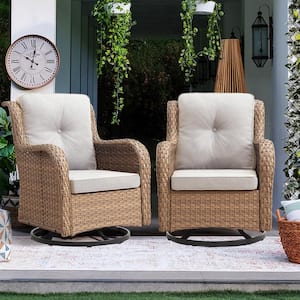 ArcoBay Metal and Yellow Wicker Outdoor Rocking Chair Patio Swivel Chairs with Olefin Beige Cushions (2-Pack)