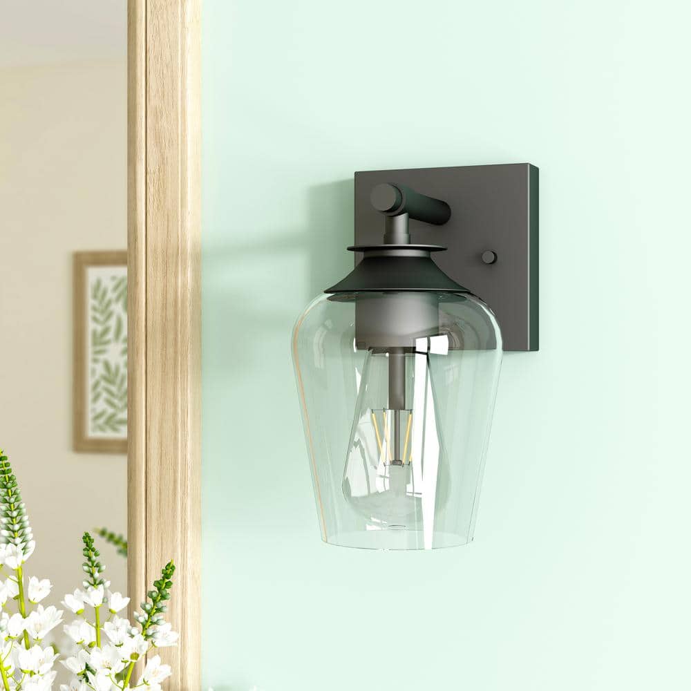 Mapleton Classic 1-Light Matte Black Dimmable Wall Sconce with Clear Glass Shade price history on PriceWatchPro