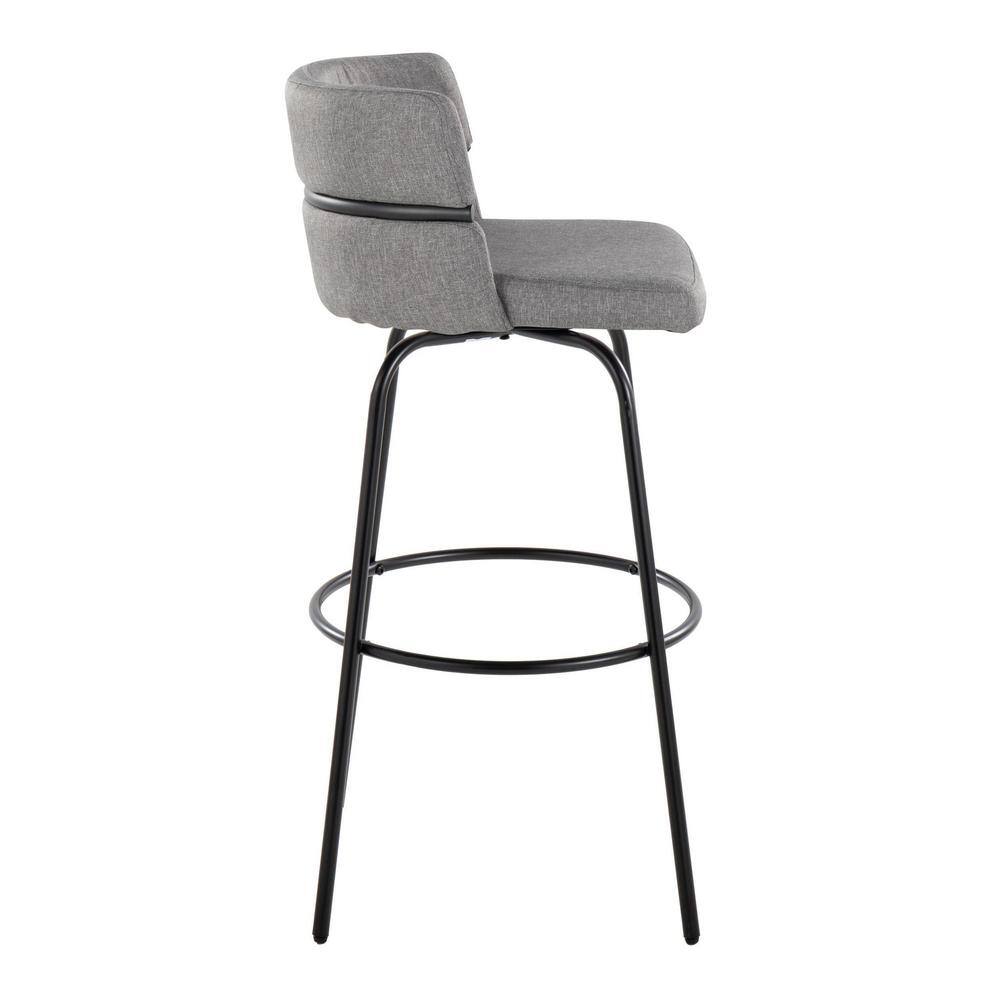 Cinch 30" Gray Fabric and Black Metal Swivel Barstool Set