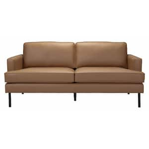 Amelia 72 in. Square Arm Polyester Rectangle Sofa in. Brown