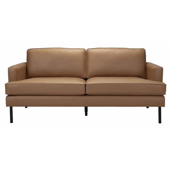 HomeRoots Amelia 72 in. Square Arm Polyester Rectangle Sofa in. Brown
