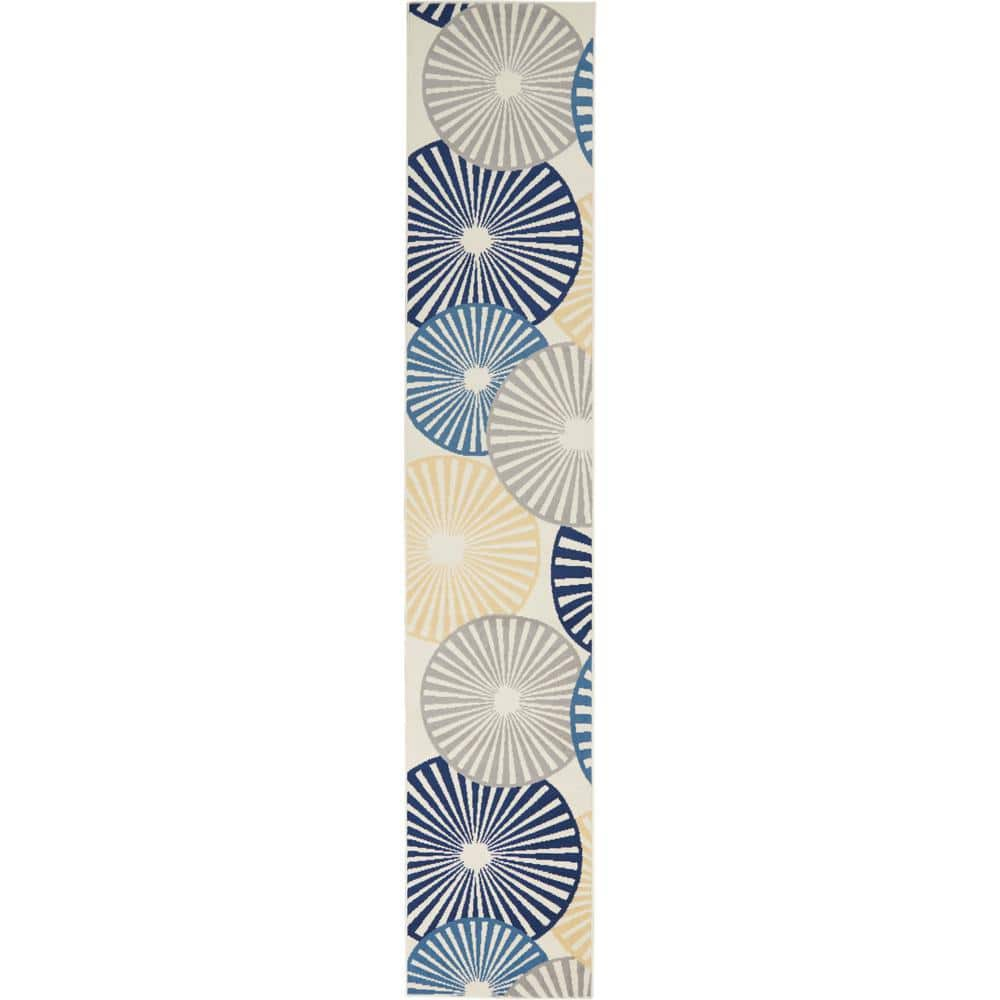 Grafix White 2 ft. x 10 ft. Geometric Contemporary Kitchen Runner Area Rug -  Nourison, 729743