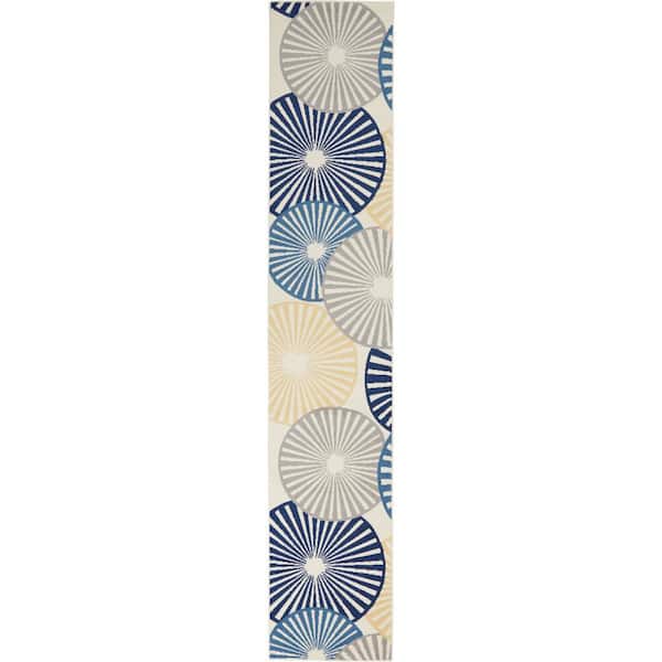 Grafix White 2 ft. x 10 ft. Geometric Contemporary Kitchen Runner Area Rug