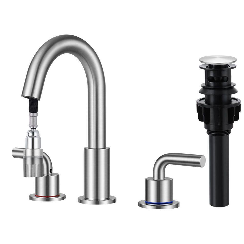 8 in. Widespread Double Handle Bathroom Faucet 3 Hole Pull Down Sink Faucet with Pop-Up Drain in Brushed Nickel price history on PriceWatchPro