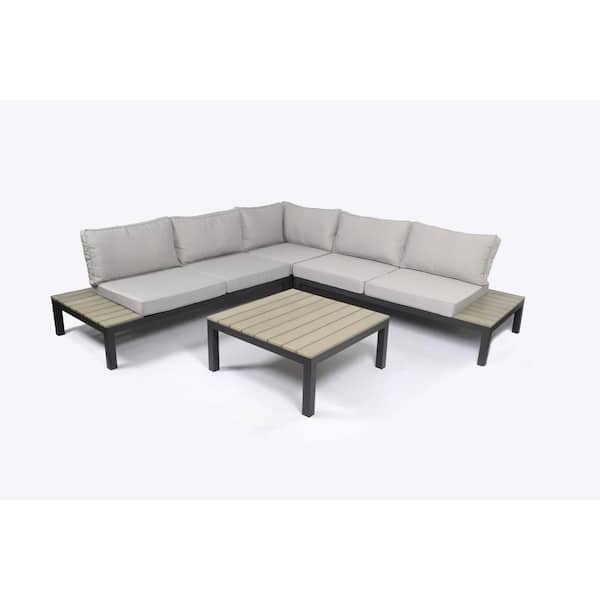 Tortuga Outdoor Lakeview Aluminum Outdoor Sectional Set Patio Furniture Piece with Plush Weather-Resistant Light Gray Cushions