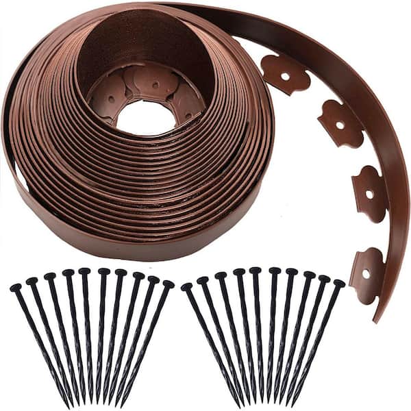 40 ft. Brown No-Dig Garden Edging Border with 40 Spiral Anchoring Stakes