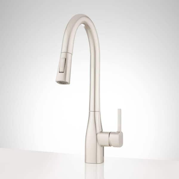 SIGNATURE HARDWARE Carin Single Handle Pull Down Sprayer Kitchen Faucet in Stainless Steel