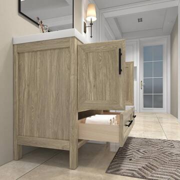 BV Better Vanity VIV 42 in. W x 20 in. D x 35 in. H Single Sink Freestanding Bath Vanity in Dark French Oak with White Acrylic Top VIV42R-HG