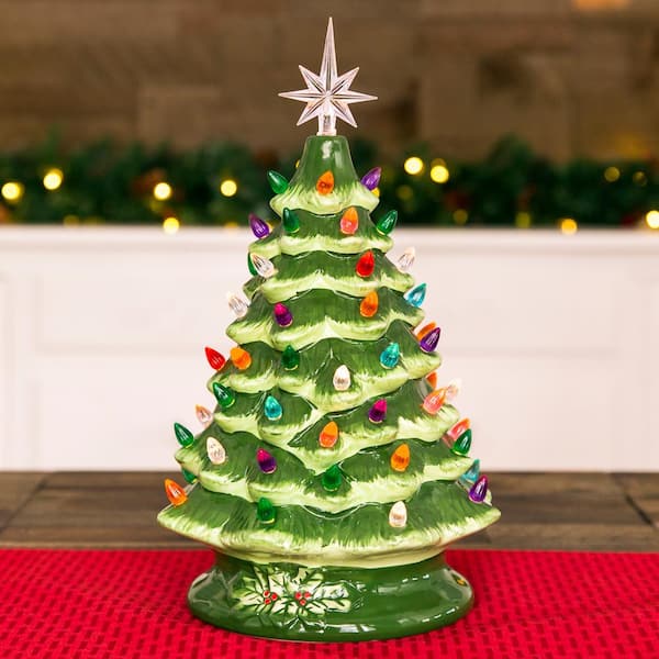 Ceramic 9 Inch Lighted Tabletop Christmas Tree