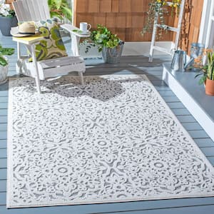 Cabana Ivory/Gray 4 ft. x 4 ft. Border Medallion Indoor/Outdoor Patio  Square Area Rug