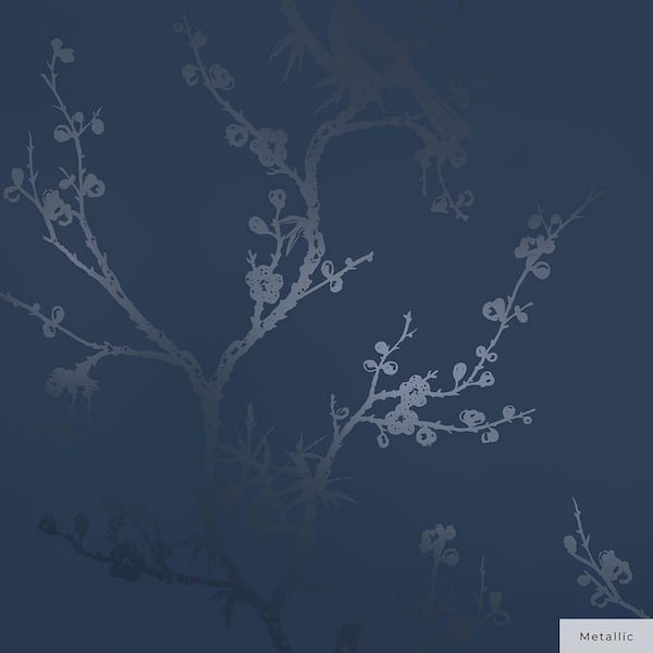 Cynthia Rowley Metallic Navy Bird Watching Vinyl Peel and Stick Wallpaper Roll (Covers 60 sq. ft.)