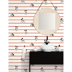56 sq. ft. Disney Mickey Mouse Stripe Red Unpasted Wallpaper