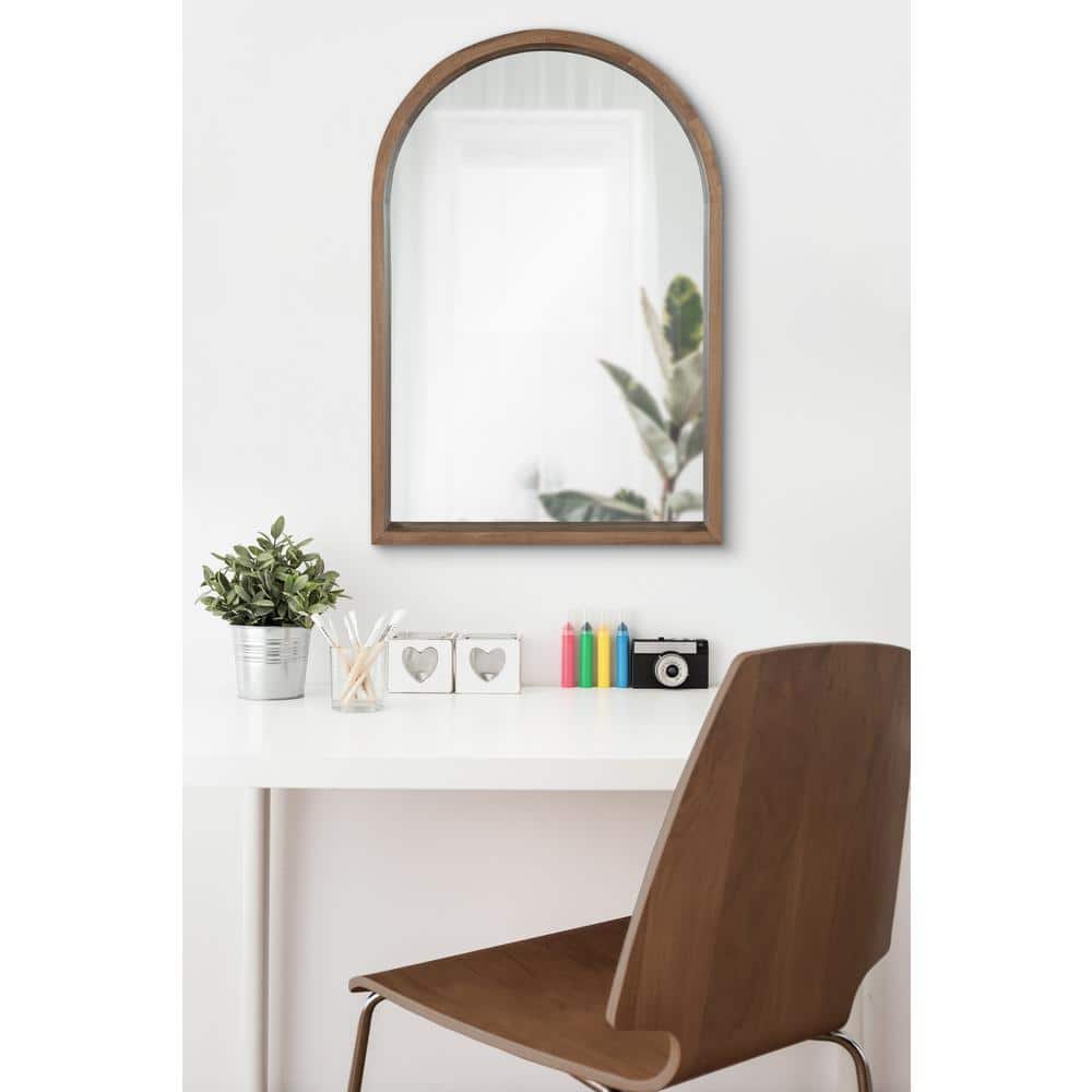 Rustic Poplar Wood 30" Arch Vanity Mirror in Natural Brown