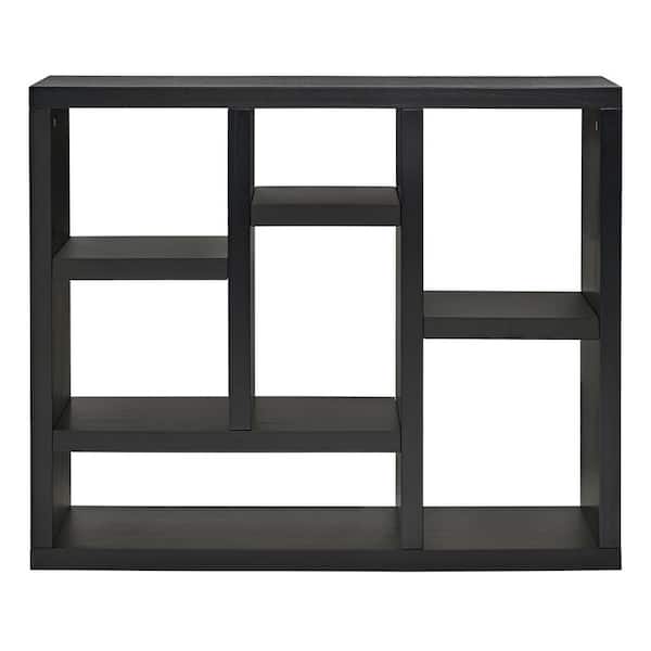 FUNKOL 43.3 in. L x 13.8 in. W x 35.6 in. H,Ready to Assembly Black MDF Wall Cabinet with Seven 7 Cube Storage Spaces