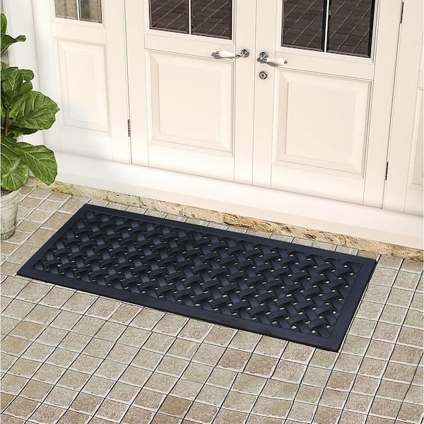 Albertin.a Black 18 in. x 48 in. Rubber Indoor/Outdoor Durable Rubber Doormat