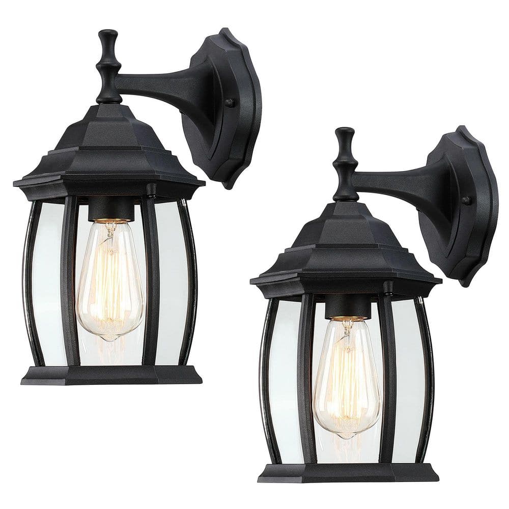 1-Light Textured Black Not Solar Hardwired Outdoor Wall Lantern Sconce with Clear Glass (2-Pack) price history on PriceWatchPro